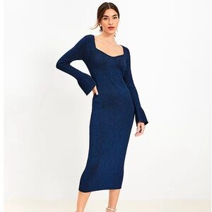 NWT Petite Ribbed Trumpet Sleeve Midi Sweater Dress Size S